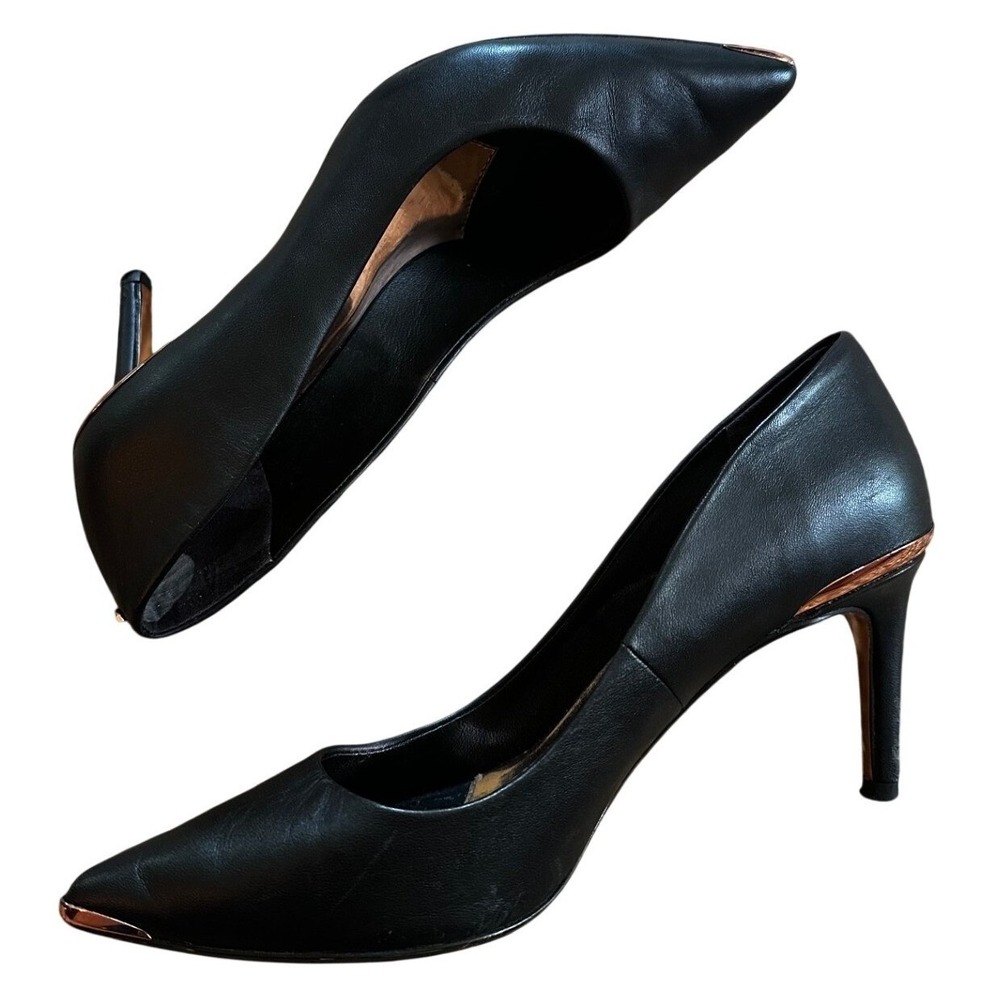 Ted Baker London Black Leather Pointed Toe Pumps Women's 37.5